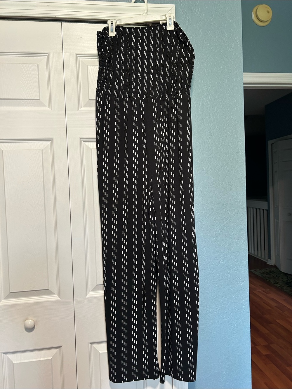 SO Black Strapless Wide-Leg Jumpsuit with White Dash Print
